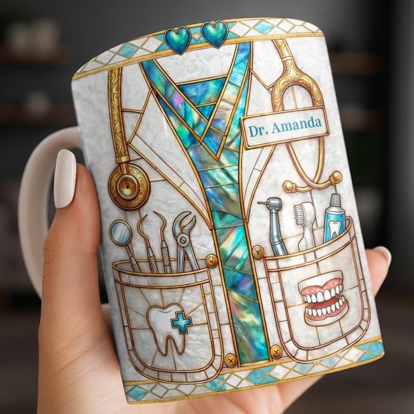 Unique Dentist-Themed Design With Essential Dental Tools - Personalized Custom Coffee Mug - DOC104_MG