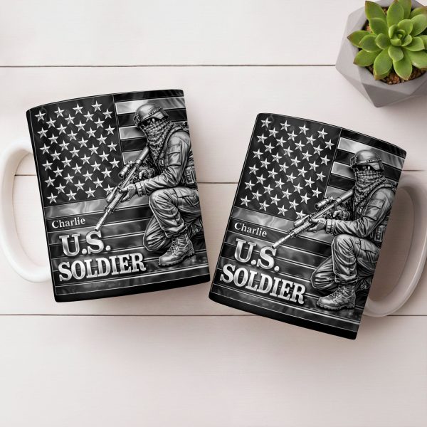 U.S. Soldier With American Flag - Personalized Custom Coffee Mug - VTR004_MG