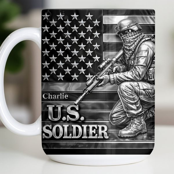 U.S. Soldier With American Flag - Personalized Custom Coffee Mug - VTR004_MG