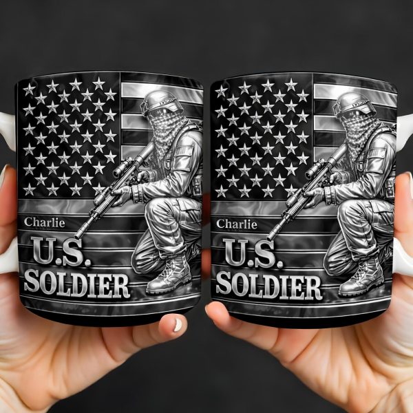 U.S. Soldier With American Flag - Personalized Custom Coffee Mug - VTR004_MG