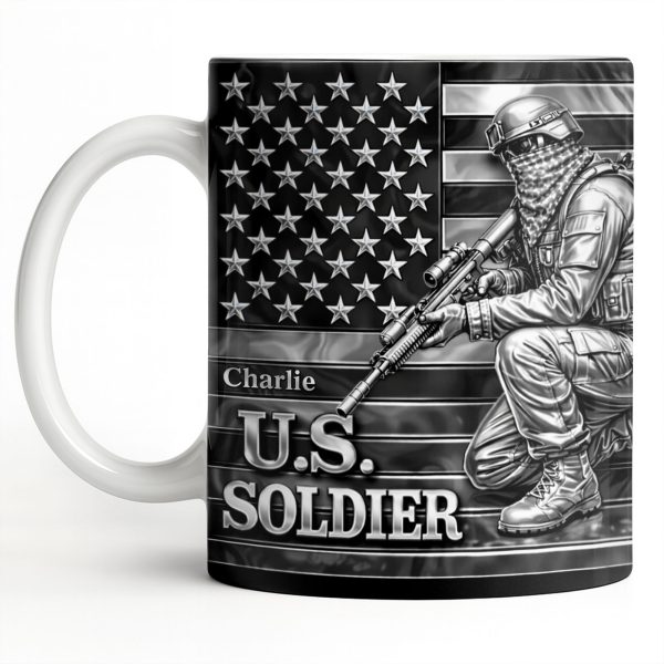 U.S. Soldier With American Flag - Personalized Custom Coffee Mug - VTR004_MG