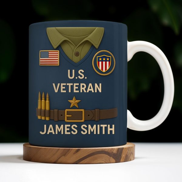U.S. Veteran, Military Uniform, American Flag And Military Badges - Personalized Custom Coffee Mug - OFC002_MG
