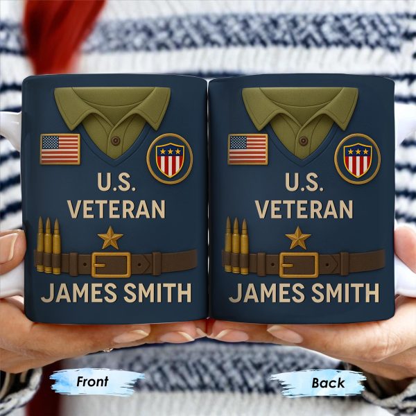 U.S. Veteran, Military Uniform, American Flag And Military Badges - Personalized Custom Coffee Mug - OFC002_MG