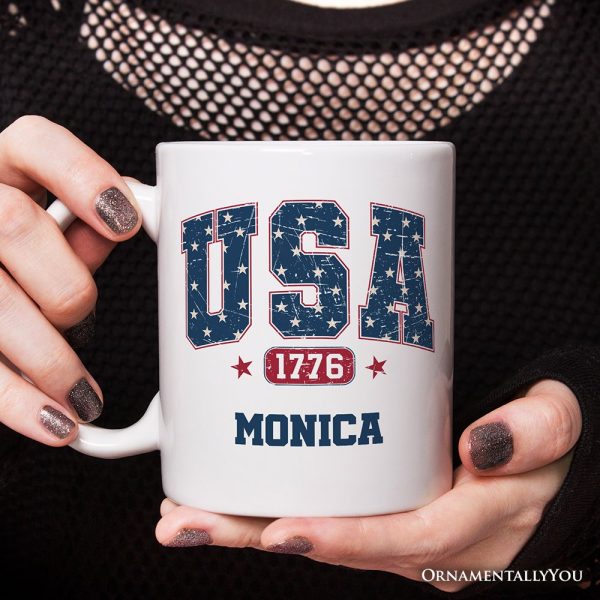 USA 1776 Stars Personalized Mug, Bold Patriotic Gift with Custom Name