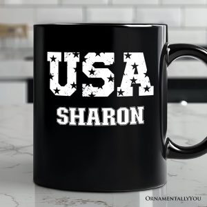 USA Block Letters Personalized Mug, Vintage Patriotic Gift with Custom Name