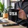 USA Block Letters Personalized Mug, Vintage Patriotic Gift with Custom Name