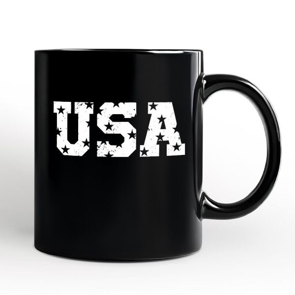 USA Block Letters Personalized Mug, Vintage Patriotic Gift with Custom Name