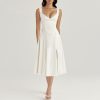 V-neck Doily Trim Frill Midi Dress