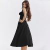 V-neck Doily Trim Frill Midi Dress