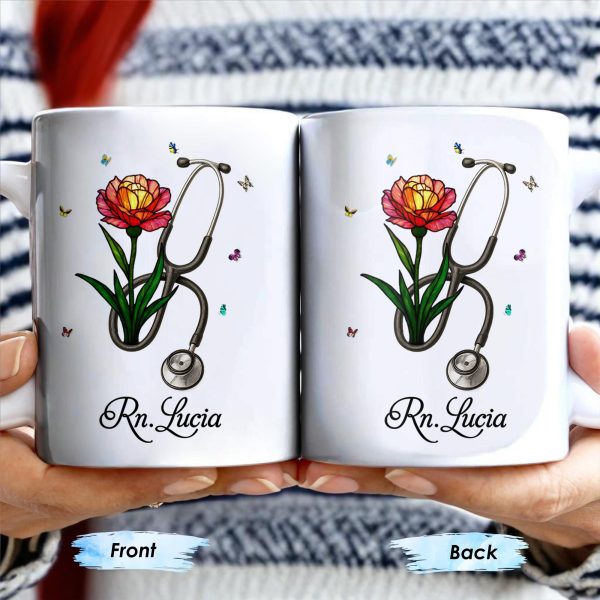 Vibrant Tulip And Stethoscope Design, Beautiful Butterflies - Personalized Custom Coffee Mug - NUR006_MG
