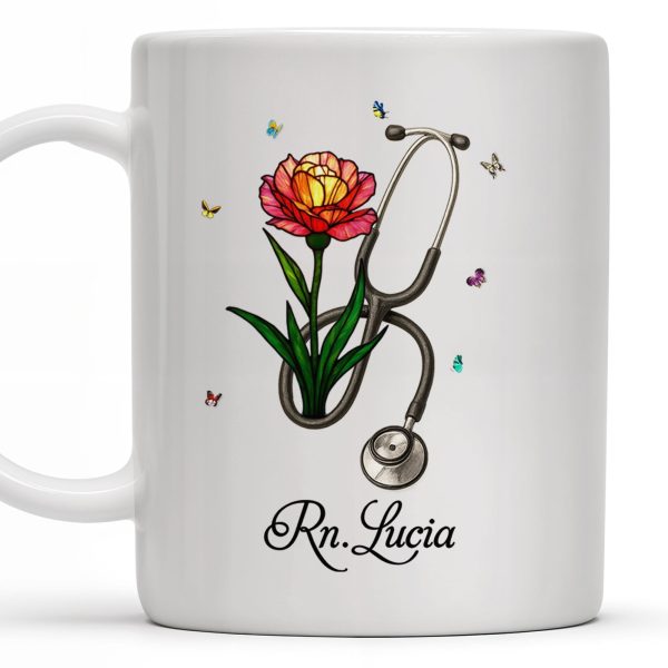 Vibrant Tulip And Stethoscope Design, Beautiful Butterflies - Personalized Custom Coffee Mug - NUR006_MG