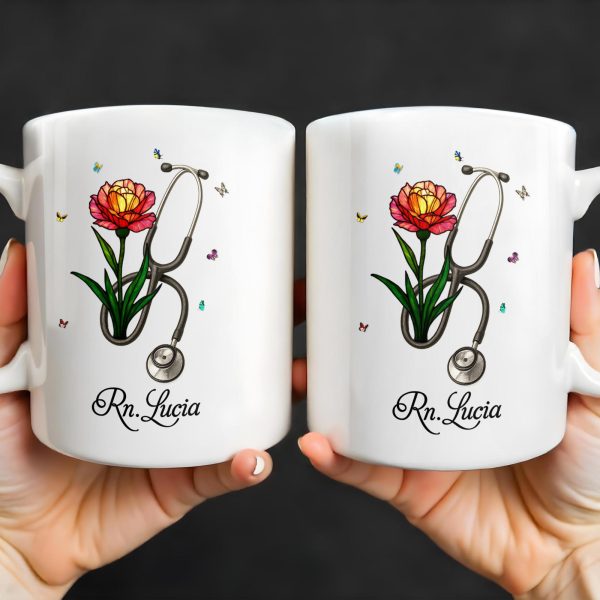 Vibrant Tulip And Stethoscope Design, Beautiful Butterflies - Personalized Custom Coffee Mug - NUR006_MG
