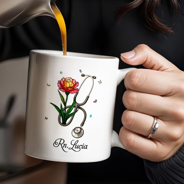 Vibrant Tulip And Stethoscope Design, Beautiful Butterflies - Personalized Custom Coffee Mug - NUR006_MG