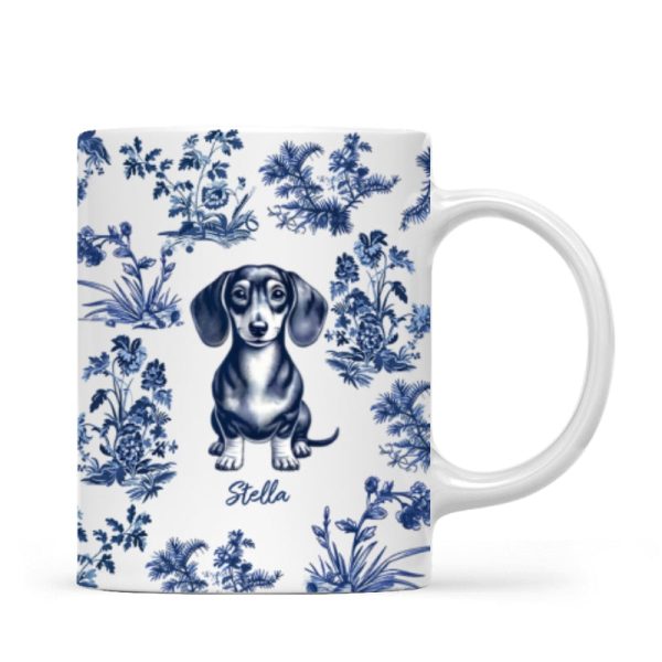 Vintage Blue Floral Pattern Dogs Personalized Mug, Gift For Dog Lovers