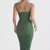 Vintage Eyelash Sweetheart Bodycon Lace Cocktail Midi Dress - Green