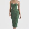 Vintage Eyelash Sweetheart Bodycon Lace Cocktail Midi Dress - Green