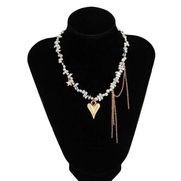Vintage Heart Pendant Beaded Choker Necklace
