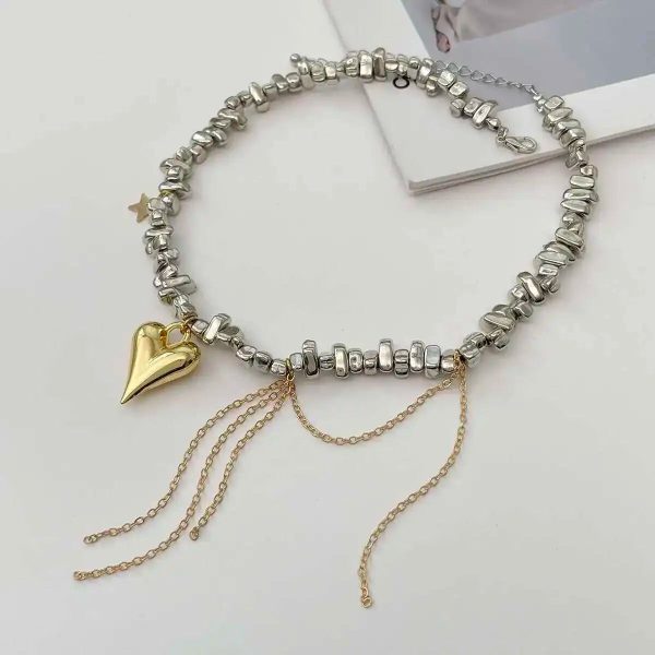 Vintage Heart Pendant Beaded Choker Necklace