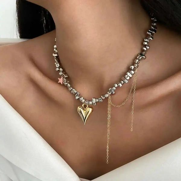 Vintage Heart Pendant Beaded Choker Necklace