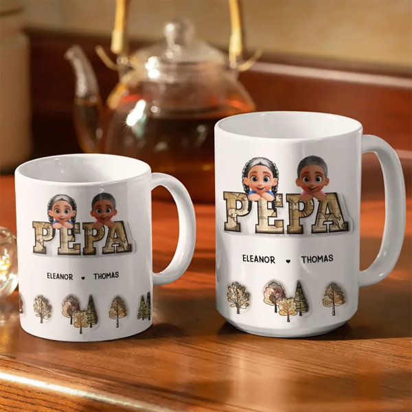 Vintage Map Grandpa Dad Title - 3D Inflated Effect Printed Mug, Personalized White Edge-to-Edge Mug