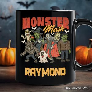 Vintage Monster Mash Personalized Mug, Retro Halloween Friends Gift with Custom Name