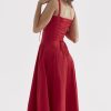 Vintage Tie Front Lace Up Back Fit & Flare Split Midi Sundress - Red