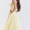 Vintage Tie Front Lace Up Back Fit & Flare Split Midi Sundress - Yellow