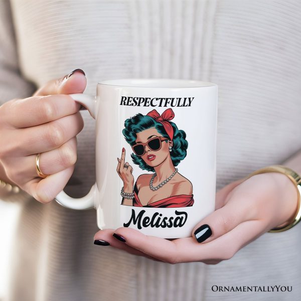 Vintage Woman Middle Finger Personalized Mug, Respectfully Disrespectful Gift With Custom Name