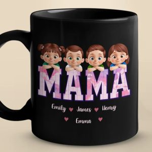 Wake Up To My World - Family Personalized Custom Black Mug - Mother's Day, Gift For Mom, Grandma