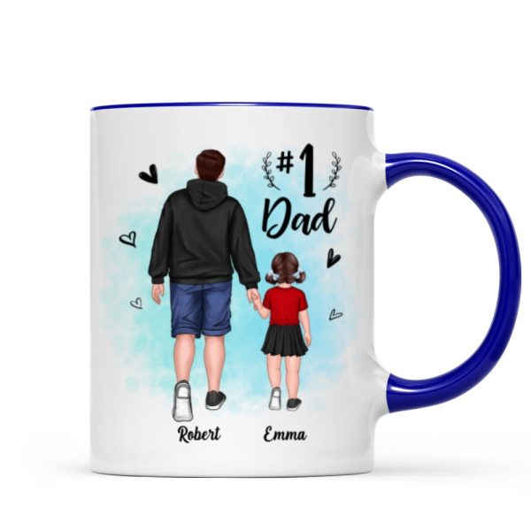Watercolor Back View Dad And Son Daughter Kids Walking #1 Dad Personalized Mug