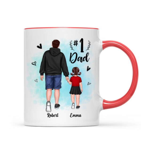 Watercolor Back View Dad And Son Daughter Kids Walking #1 Dad Personalized Mug