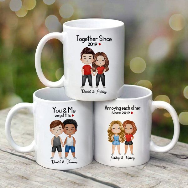 Watercolor Chibi Couple Standing Gift For Him For Her Personalized Mug