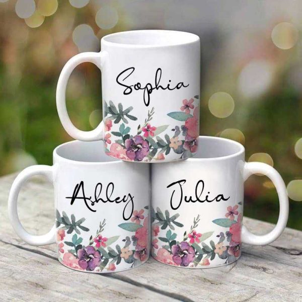 Watercolor Flower Name Gift For Her Gift For Woman Personalized Coffee Mug
