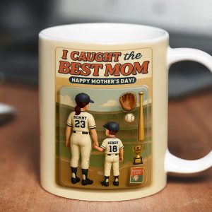 We Caught the Best Mom Baseball Custom Figure Personalized Mug, Gift for Mom, Gift for Wife