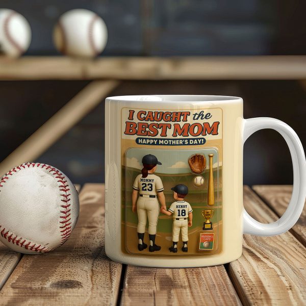 We Caught the Best Mom Baseball Custom Figure Personalized Mug, Gift for Mom, Gift for Wife