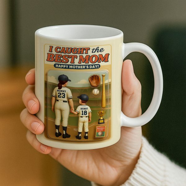 We Caught the Best Mom Baseball Custom Figure Personalized Mug, Gift for Mom, Gift for Wife