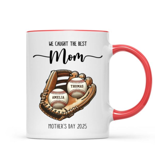 We Caught The Best Mom Baseball, Softball Personalized Mug, Custom Kid's Name, Mother's Day, Gift For Wife, Gift For Mom
