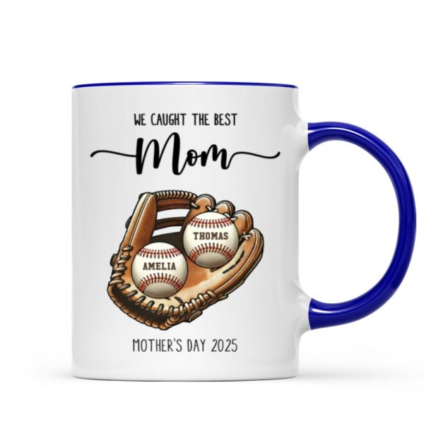 We Caught The Best Mom Baseball, Softball Personalized Mug, Custom Kid's Name, Mother's Day, Gift For Wife, Gift For Mom