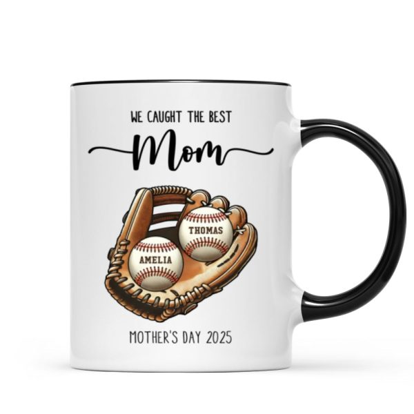 We Caught The Best Mom Baseball, Softball Personalized Mug, Custom Kid's Name, Mother's Day, Gift For Wife, Gift For Mom