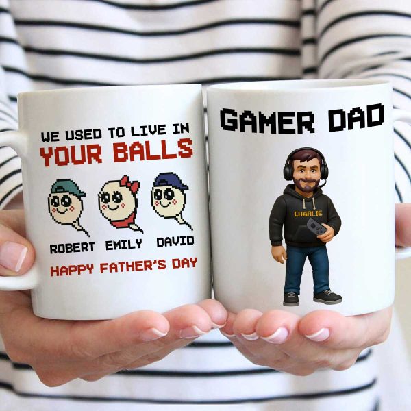 We Used to Live in Your Balls Pixel Gamer Dad Personalized Mug, Father's Day Gift for Gamer Dad