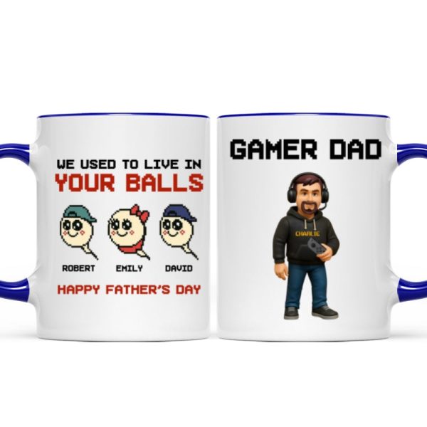 We Used to Live in Your Balls Pixel Gamer Dad Personalized Mug, Father's Day Gift for Gamer Dad