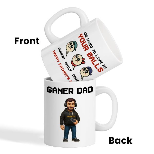 We Used to Live in Your Balls Pixel Gamer Dad Personalized Mug, Father's Day Gift for Gamer Dad