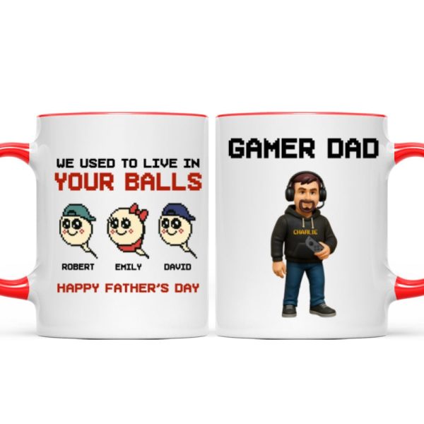 We Used to Live in Your Balls Pixel Gamer Dad Personalized Mug, Father's Day Gift for Gamer Dad