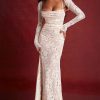Wedding Vintage Cream Lace Maxi Dress With Gloves