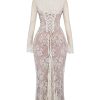 Wedding Vintage Cream Lace Maxi Dress With Gloves