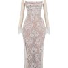 Wedding Vintage Cream Lace Maxi Dress With Gloves
