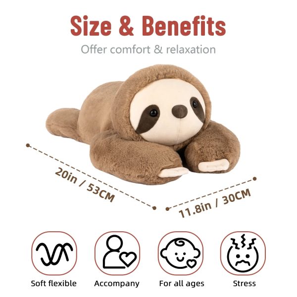 Weighted Sloth Plush Pillow – Soft 20in Cuddly Toy for Kids and Adults