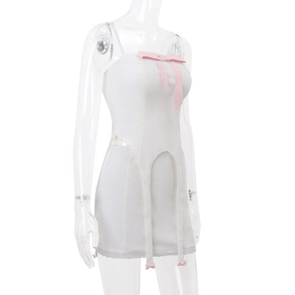 White Bow Design Top And Mini Skirt Set