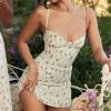 White Bustier Floral Print Mini Dress