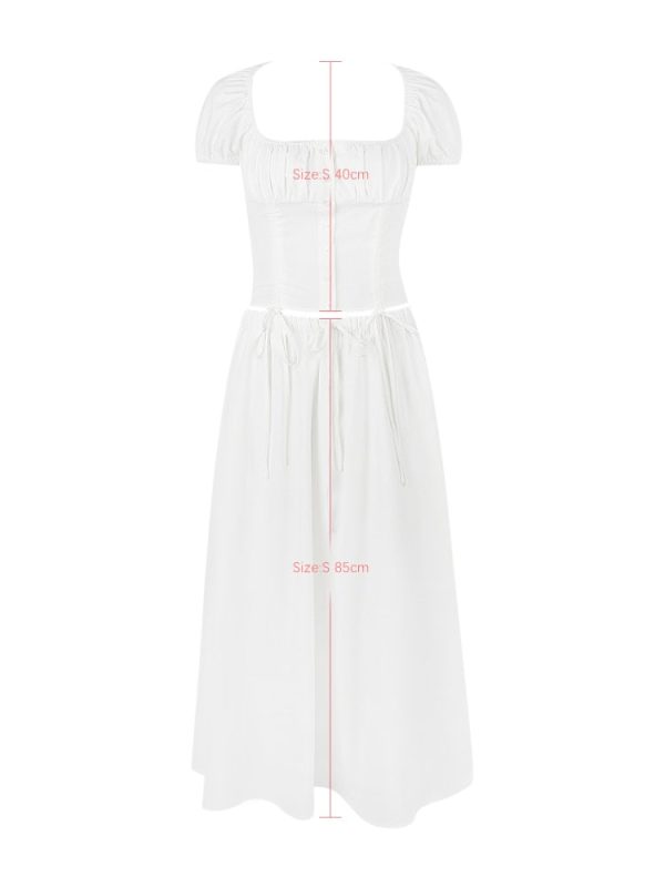 White Buttoned Drawstring Crop Top and Midi Skirt Two Piece Set